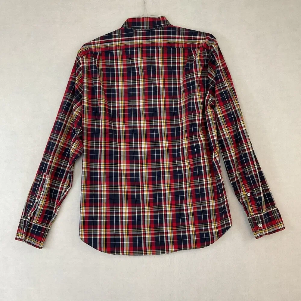 J Crew Re-Imagined Plaid Shirt Men’s M Blue‎ Red Flex Washed Classic Button Down